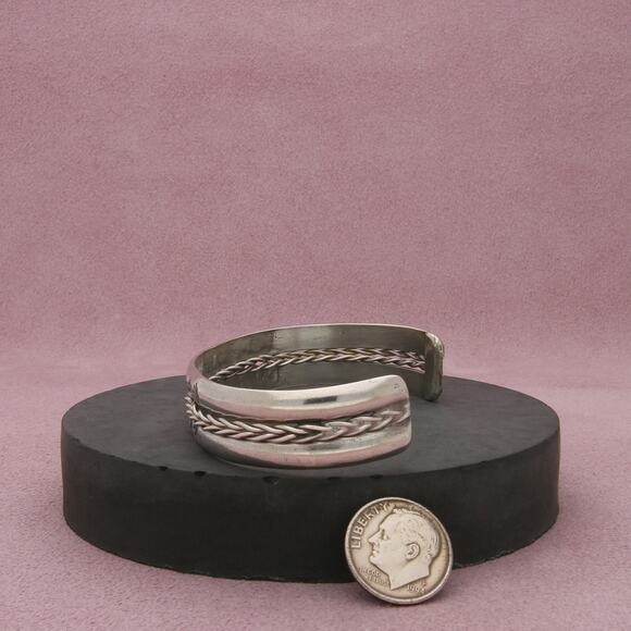 navajo sterling silver vintage stamped braided cuff bracelet size 7in - Picture 2 of 3